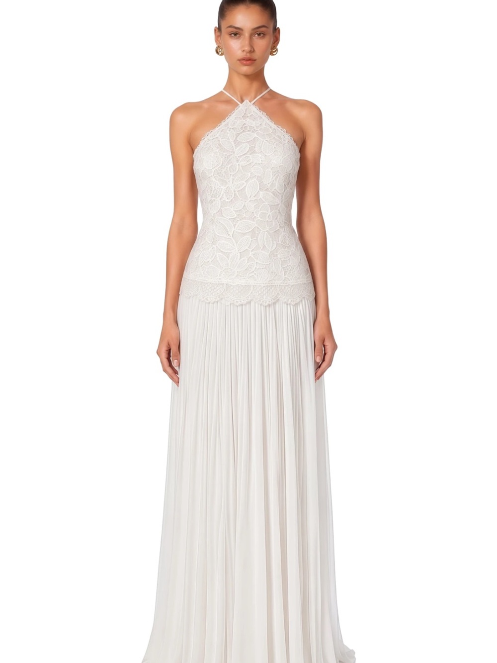 Lucille White Halterneck Flowy Maxi Dress